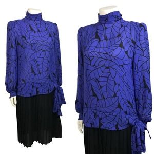 1980s Drop Waist Slouchy Dress Novelty Leaf Print  Pleates Dress / Medium *